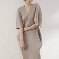 Bat-Sleeved V-Neck Chiffon Dresses