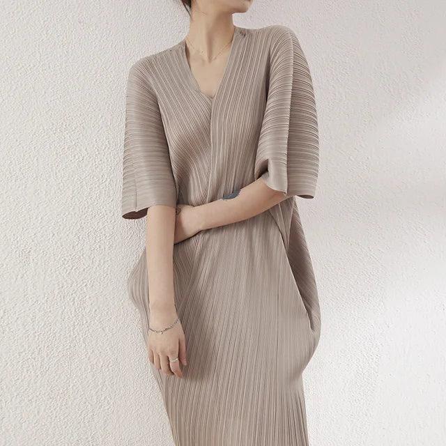 Bat-Sleeved V-Neck Chiffon Dresses