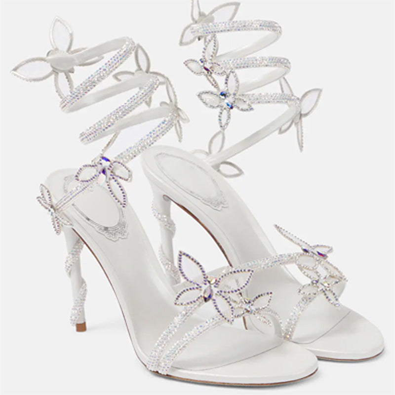 Snake Butterfly Rhinestone Flower Stiletto Heels