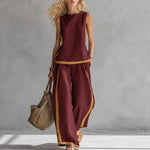 Round-neck Sleeveless Vest Top And High-waist Wide-leg Pants