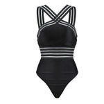 Striped Backless One-Piece Monokini - black