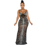 Beaded Strapless Sheer Mesh Maxi Dress - Black