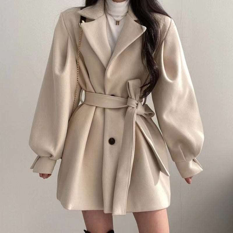 Stylish Waistband Woollen Coat - runwayfashionista.com