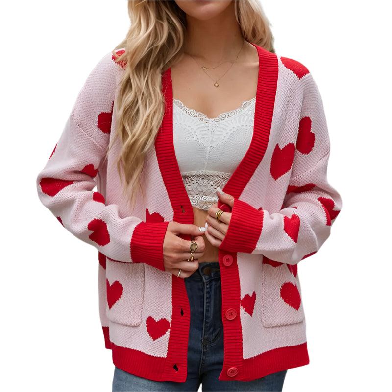 Heart button up long sleeve cardigan - runwayfashionista.com