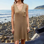 Pocketed Slit V-Neck Sleeveless Dress -runwayfashionista.com