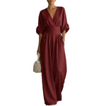 Short-Sleeved Jumpsuit - wine red