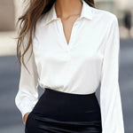 V-neck Long-sleeved Shirt - white