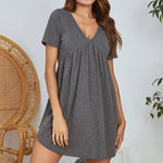 V-Neck Short Sleeve Lounge Dress - runwayfshionista.com