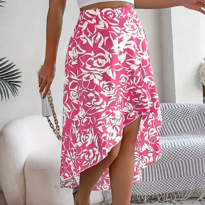 High-Low Printed High Waist Skirt