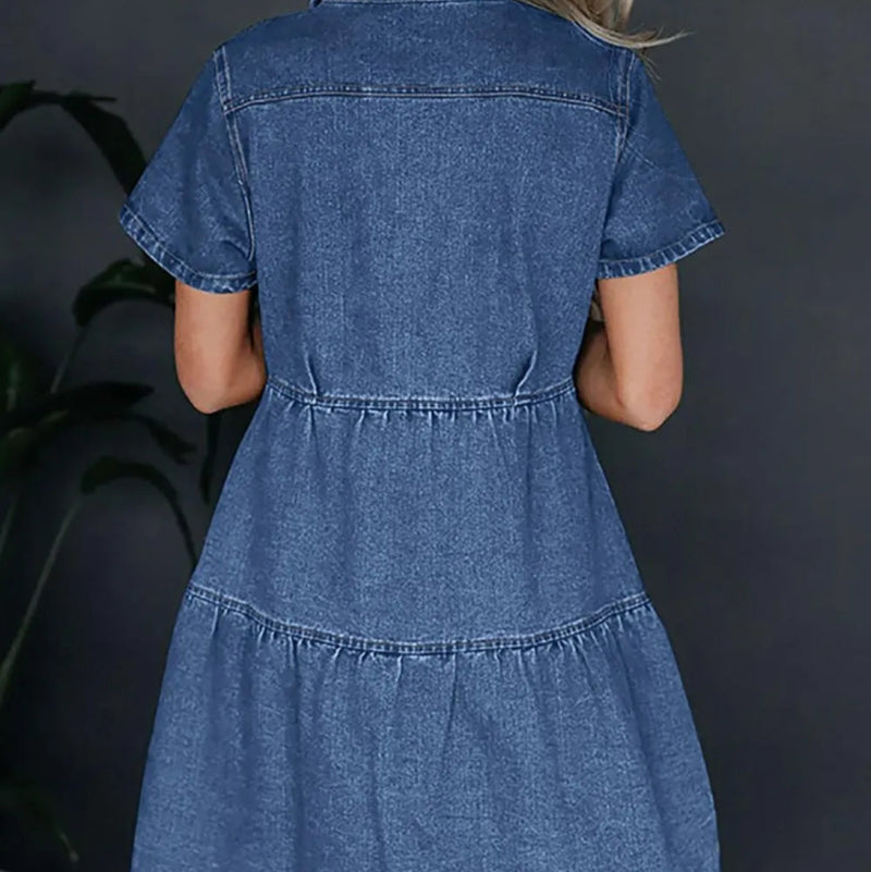 Short Sleeve Denim Dress - rynwayfashionista.com