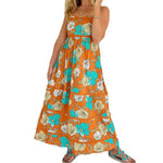 Bohemian Strap Leaf Print Maxi Dress - Orange