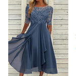 Elevate Your Presence: The Elegant Chiffon Lace Hollow-Out Maxi Dress - blue