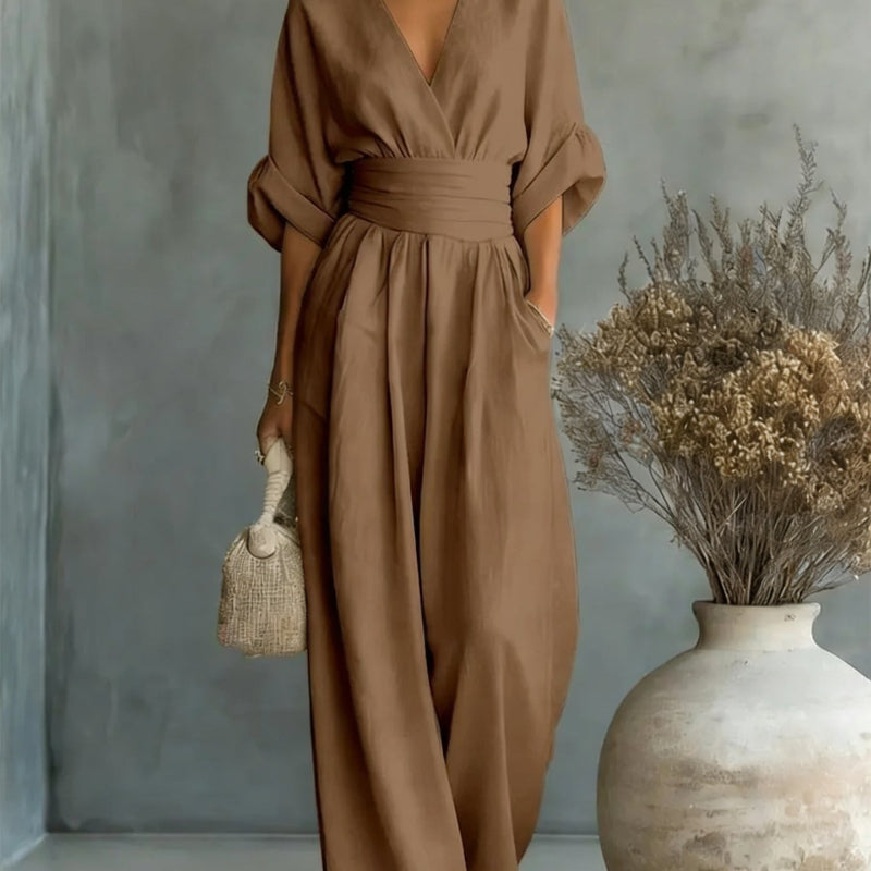 Short-Sleeved Jumpsuit - brown