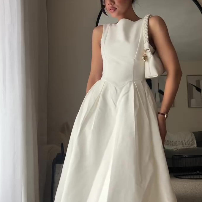 White Round Neck Sleeveless Swing Maxi Dress