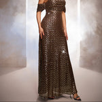 Sleeveless Off-the-shoulder Bodycon Sequined A-line Evening Gown