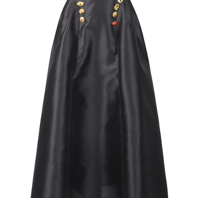 Irregularly Shaped Button-decorated Pleated Midi Skirt