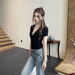 Edgy Lace V-Neck Slim Fit Top