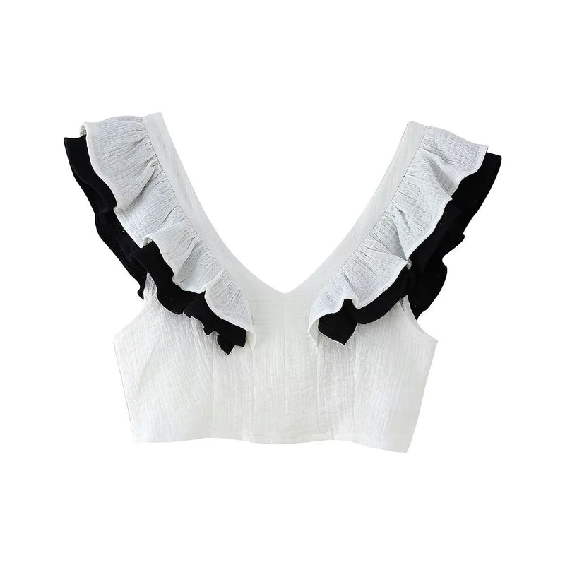 V-Neck Ruffle Top Half Skirt Set