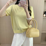 Round Neck Short Sleeve Silk Top