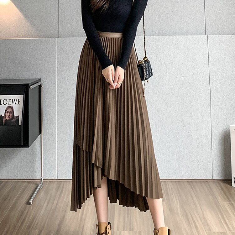 Stylish Irregular Pleated Long Skirt - runwayfashionista.com