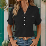 Johnny Collar Half Sleeve Blouse - runwayfashionista.com