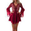 Long sleeved V-neck lace up hollowed out dress