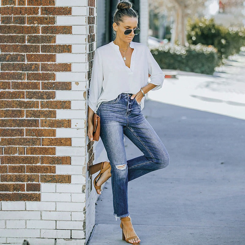 Ripped Jeans High Stretch Ankle-Length - runwayfashionista.com