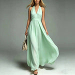 V-neck Sleeveless Waist-cinching Maxi Dress - light green