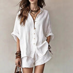 Single-Breasted Short-Sleeved Shirt Wide-Leg Shorts - white