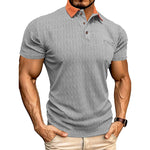 Honeycomb-Texture Contrast Collar Loose-Fit Moisture-Wicking Short-Sleeve Polo Shirt - light blue
