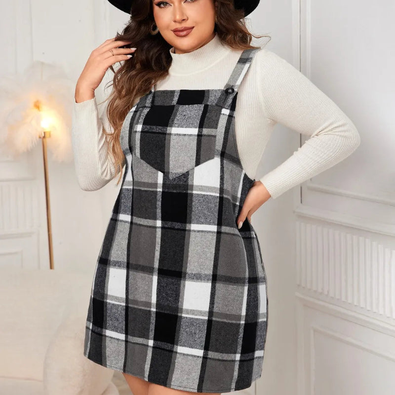 Edgy Plus Size Plaid Overall Mini Dress