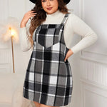 Edgy Plus Size Plaid Overall Mini Dress