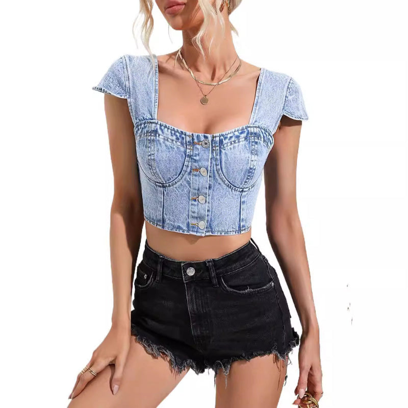 Blue Denim Crop Top