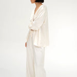 Cream Satin Tie-Front Top And Wide-Leg Pants Set