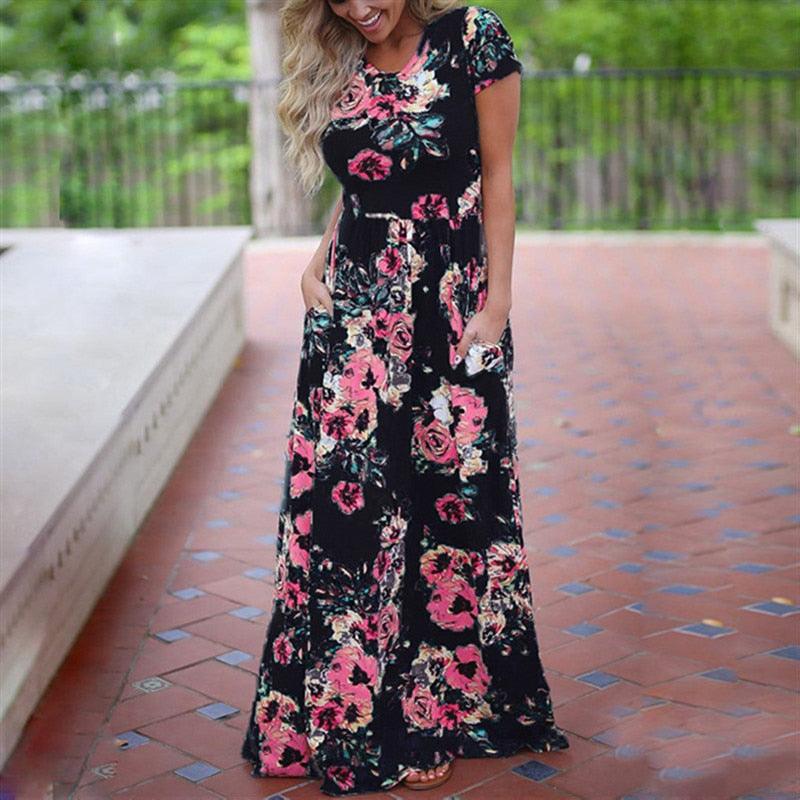 Floral Print Boho Evening Maxi Dress - runwayfashionista.com