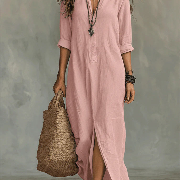 Long-sleeve Maxi Dress -pink