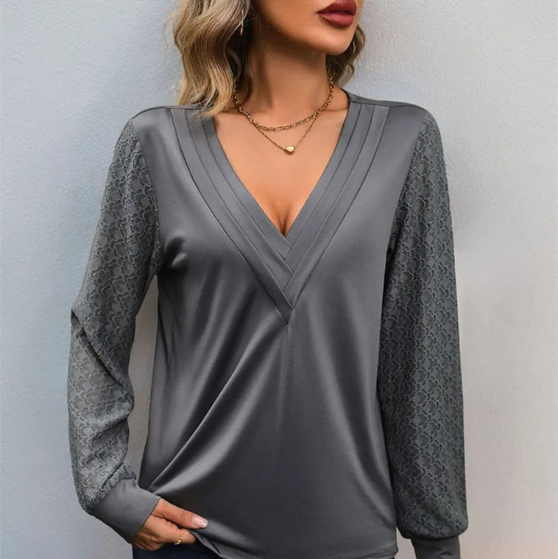 V-Neck Long Sleeve Top - runwayfashionista.com