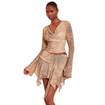 Snake Print Long Sleeve Top & Asymmetric Mini Skirt Set