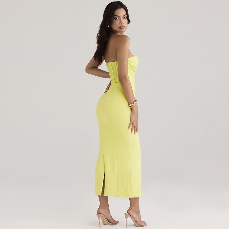 Strapless Back Slit Tight Dress