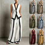 Contrast Trim Vest & Wide Leg Pants Set