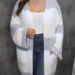 Model wearing a cozy imitation mink fur plus size cardigan