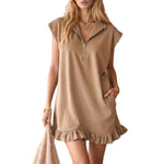 V-Neck Sleeveless Mini Dress - brown