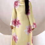 Waist-Cinched Ankle-Length Printed Midi Dress