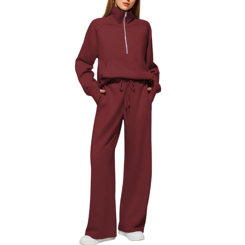 Half Zip Long Sleeve Sweatshirt And Wide Leg Pants Set