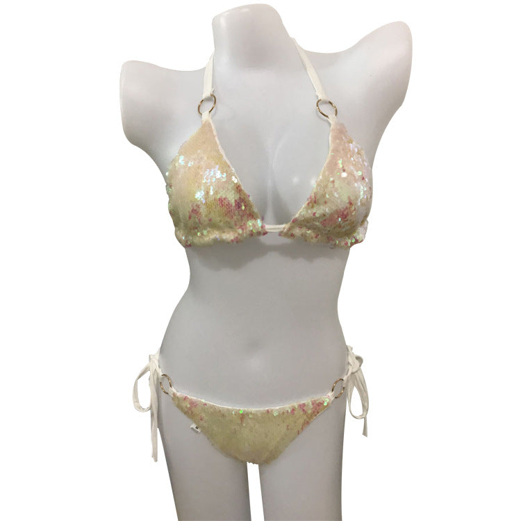Sequin Ring Detail Tie-Side Bikini Set