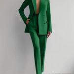 Single-breasted Jacket Top And Slim Fit Trousers Suit - Green