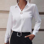 V-neck Long-sleeved Shirts - white