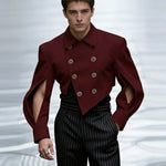 Burgundy Double Breasted Cut Out Sleeve Cropped Blazer