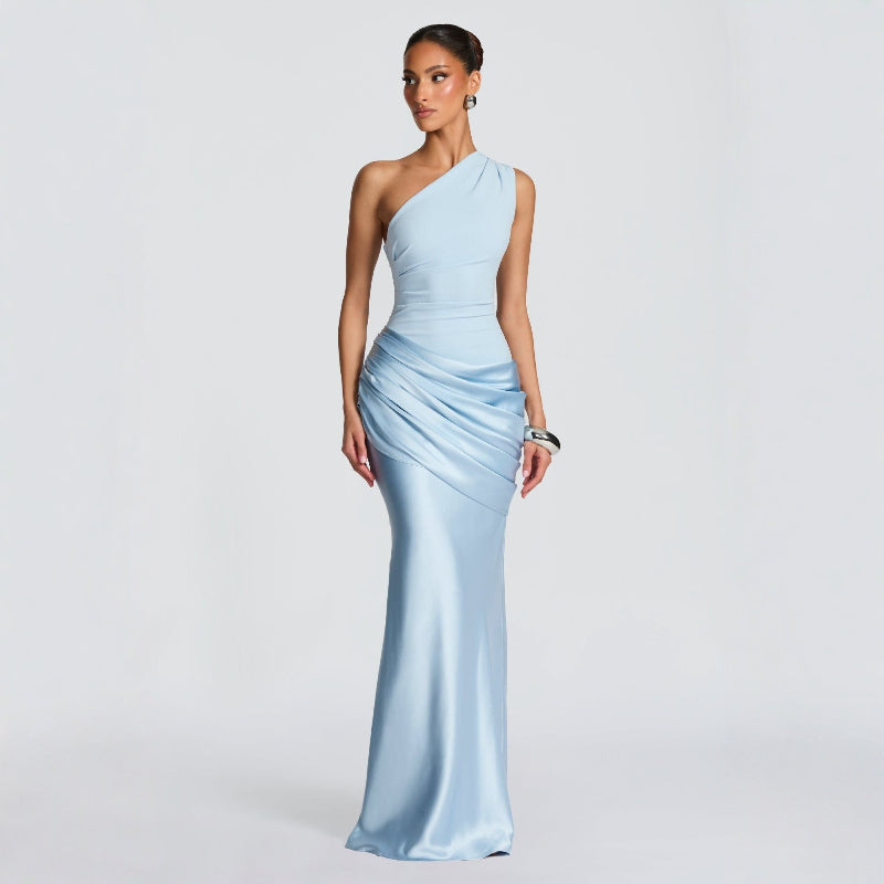Off-shoulder Bodycon Sleeveless Evening Party Gown - Light blue
