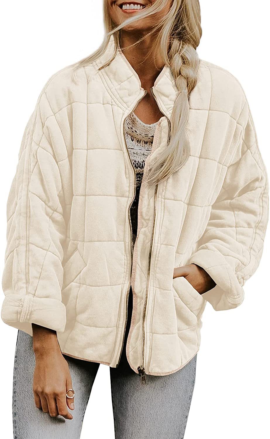 Zip-up Stand Collar Coat With Pockets